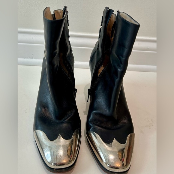 Christian Louboutin Black Leather Ankle Boots with Silver Cap Toe & Heel - Picture 4 of 16